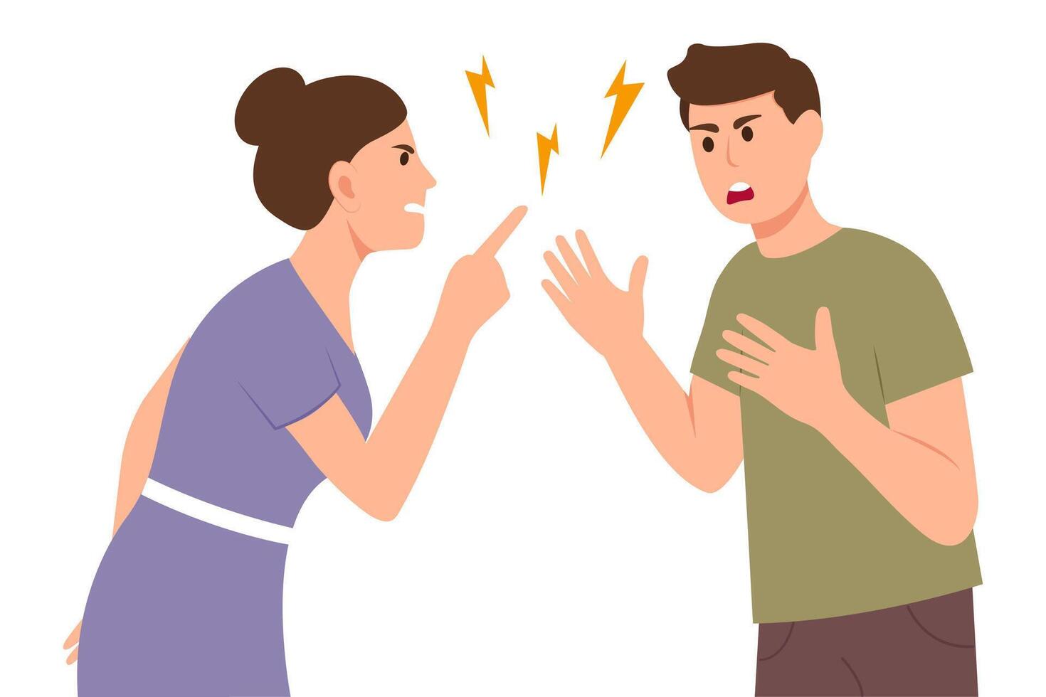 Family conflict concept. Unhappy boy covering ears with hands, terrified and displeased from loud,ignoring relationship problem and anger of parents. vector