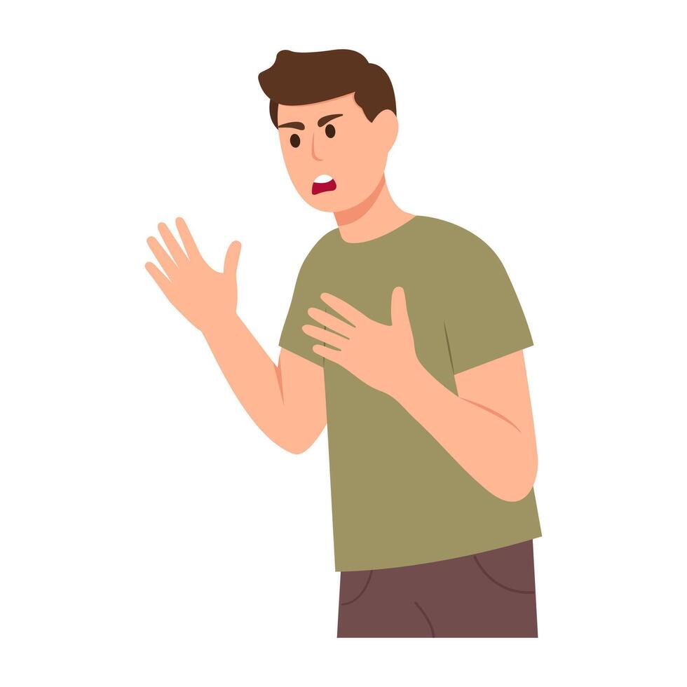 Family conflict concept. Unhappy boy covering ears with hands, terrified and displeased from loud,ignoring relationship problem and anger of parents. vector