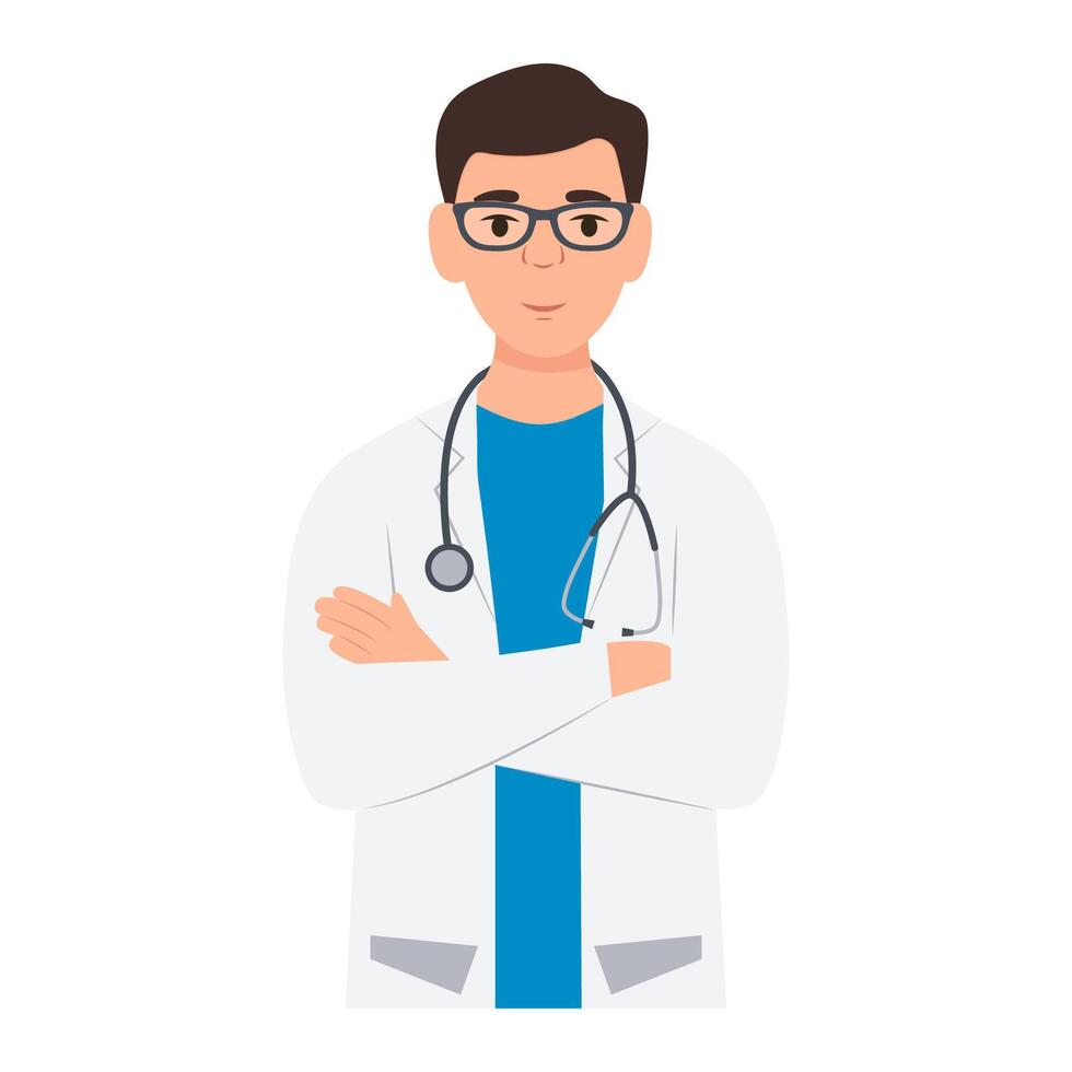 Doctor with crossed arms. Male doctor with stethoscope. General practitioner in medical uniform vector