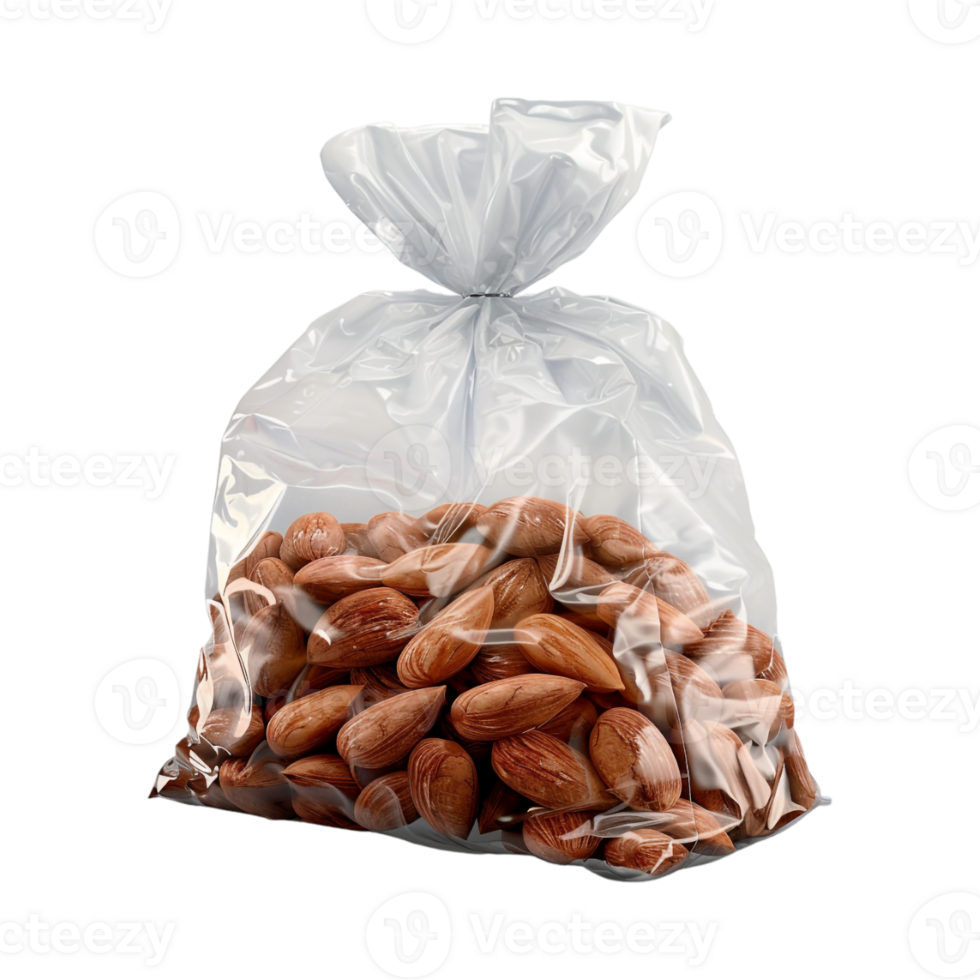 Plastic Bag Full of Almonds on Transparent Background png