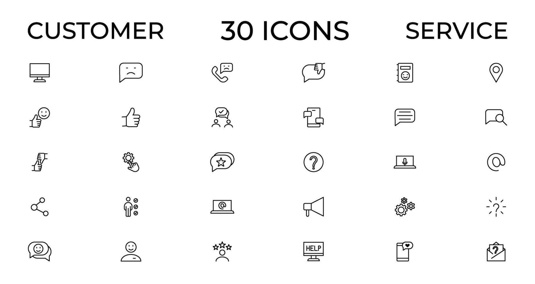 Customer service icon set. Containing customer satisfied, assistance, experience, feedback, operator and technical support icons. Thin outline icons pack. vector