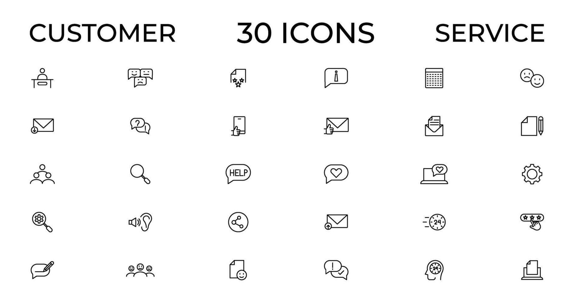 Customer service icon set. Containing customer satisfied, assistance, experience, feedback, operator and technical support icons. Thin outline icons pack. vector