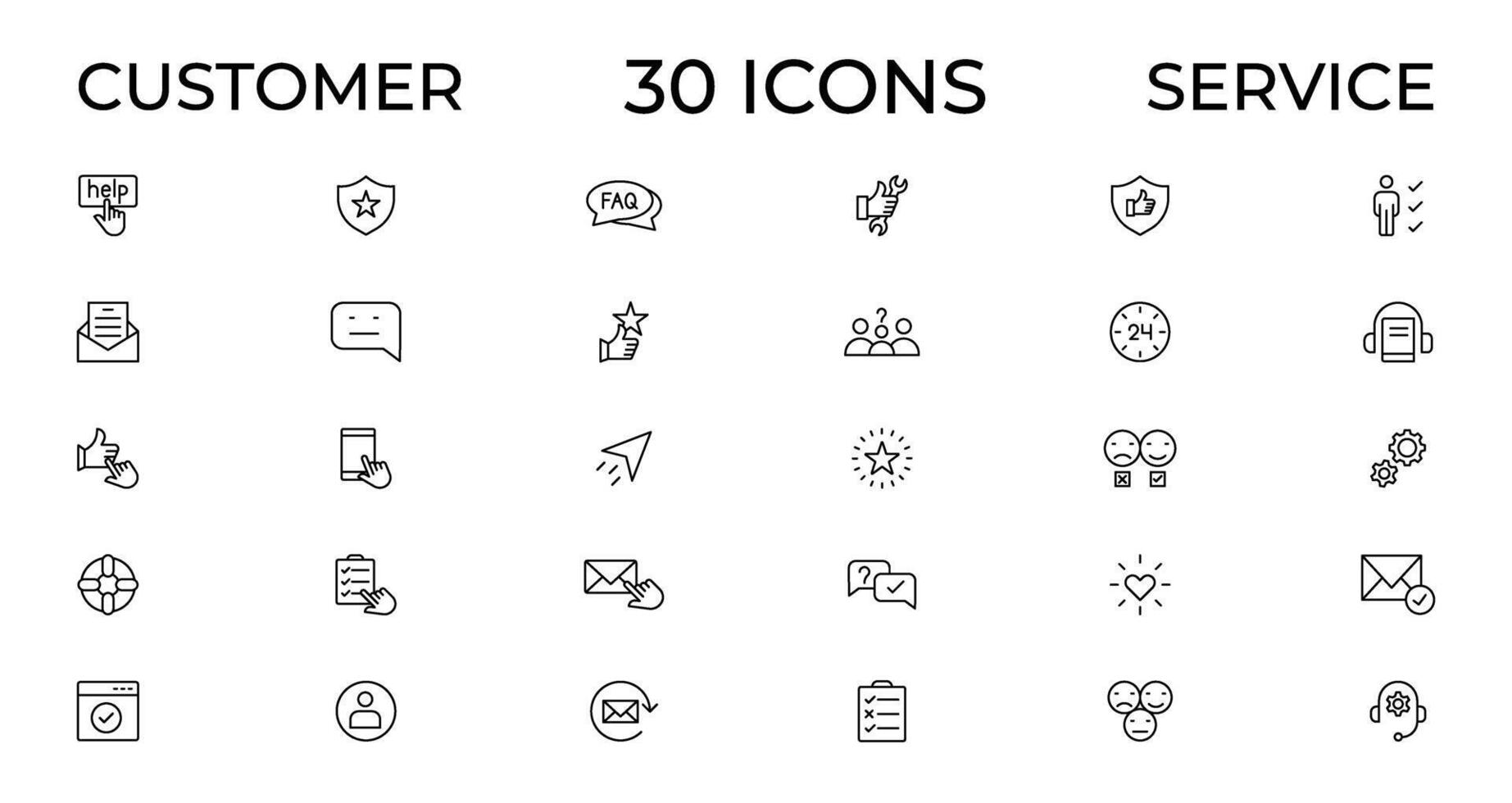 Customer service icon set. Containing customer satisfied, assistance, experience, feedback, operator and technical support icons. Thin outline icons pack. vector