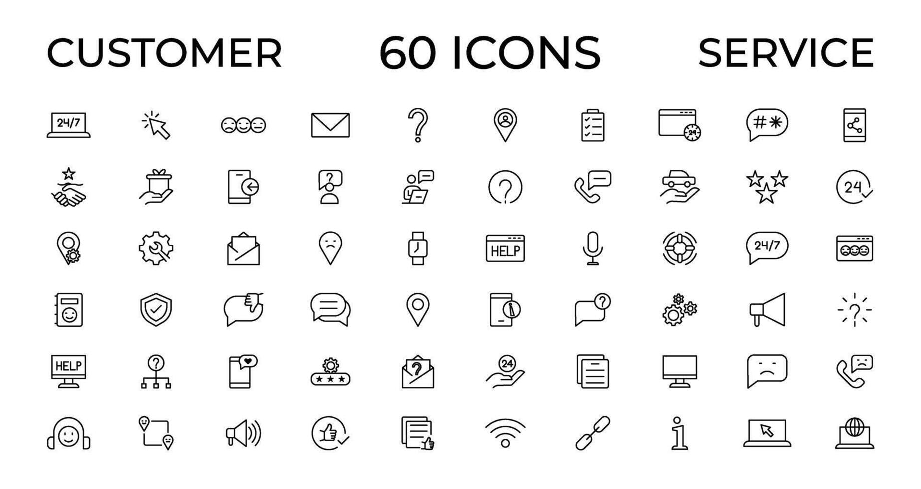 Customer service icon set. Containing customer satisfied, assistance, experience, feedback, operator and technical support icons. Thin outline icons pack. vector