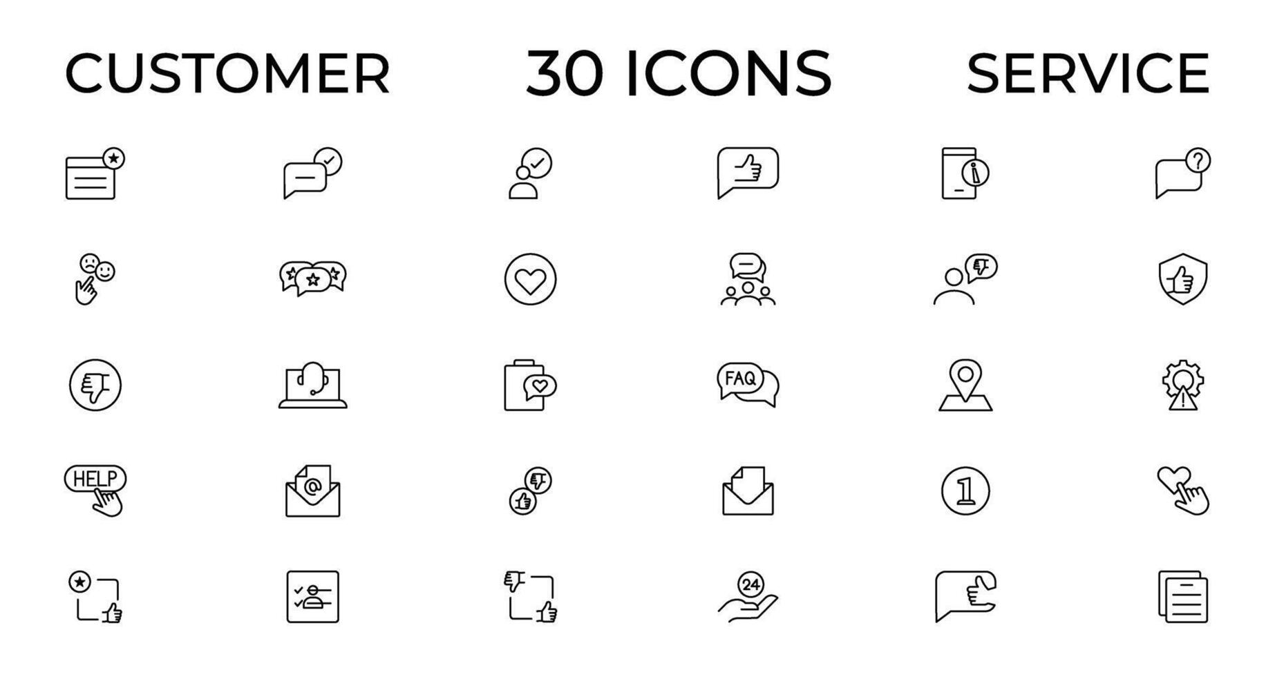 Customer service icon set. Containing customer satisfied, assistance, experience, feedback, operator and technical support icons. Thin outline icons pack. vector