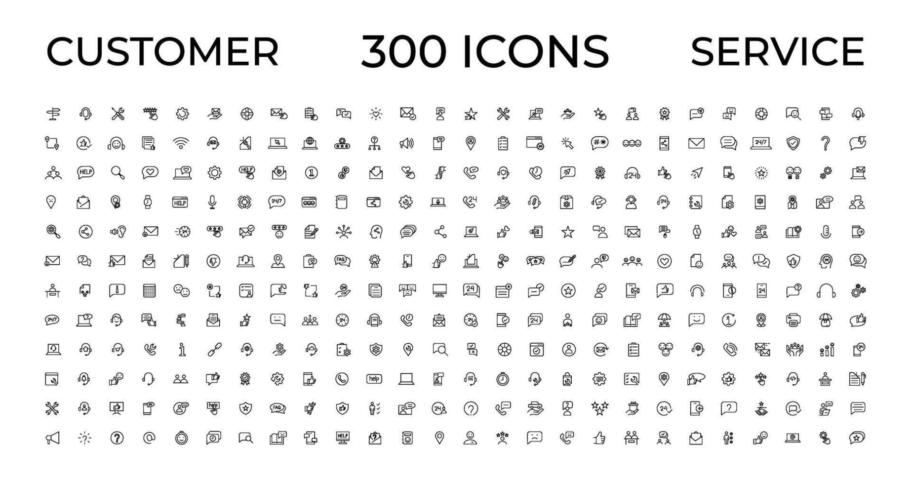 Customer service icon set. Containing customer satisfied, assistance, experience, feedback, operator and technical support icons. Thin outline icons pack. vector