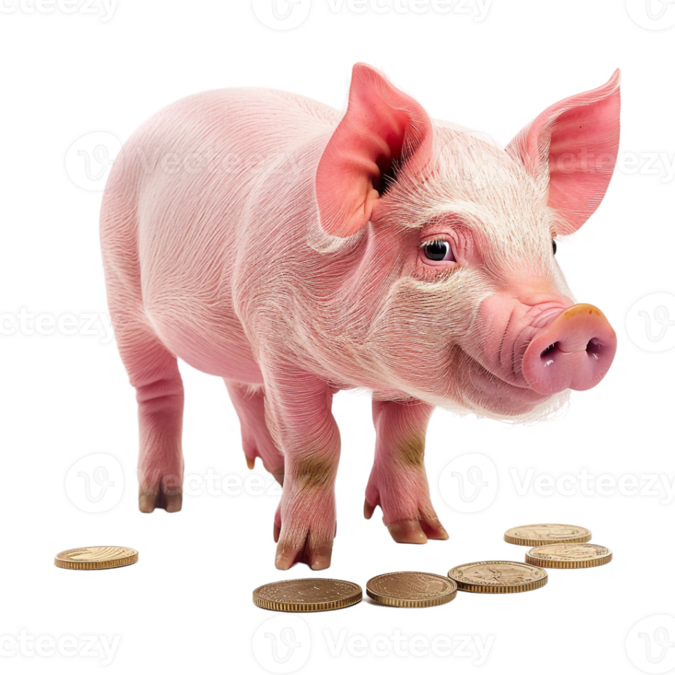 Pink Pig Standing on Transparent Background png