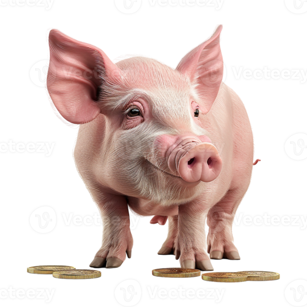 Pink Pig Standing on Transparent Background png