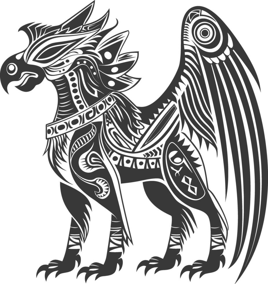 tribal animal using Aztecs style design with engraving style vector