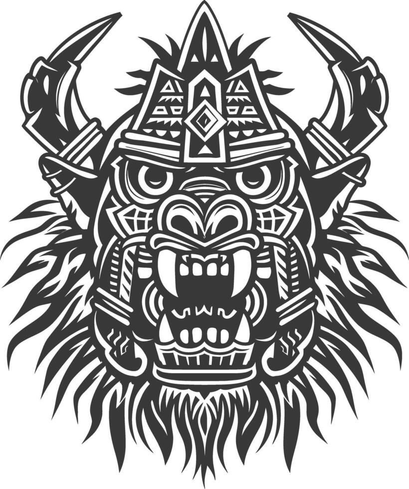 tribal animal head using Aztecs style design with engraving style vector