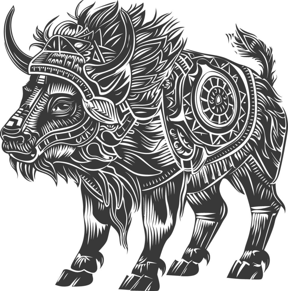 tribal animal using Aztecs style design with engraving style vector