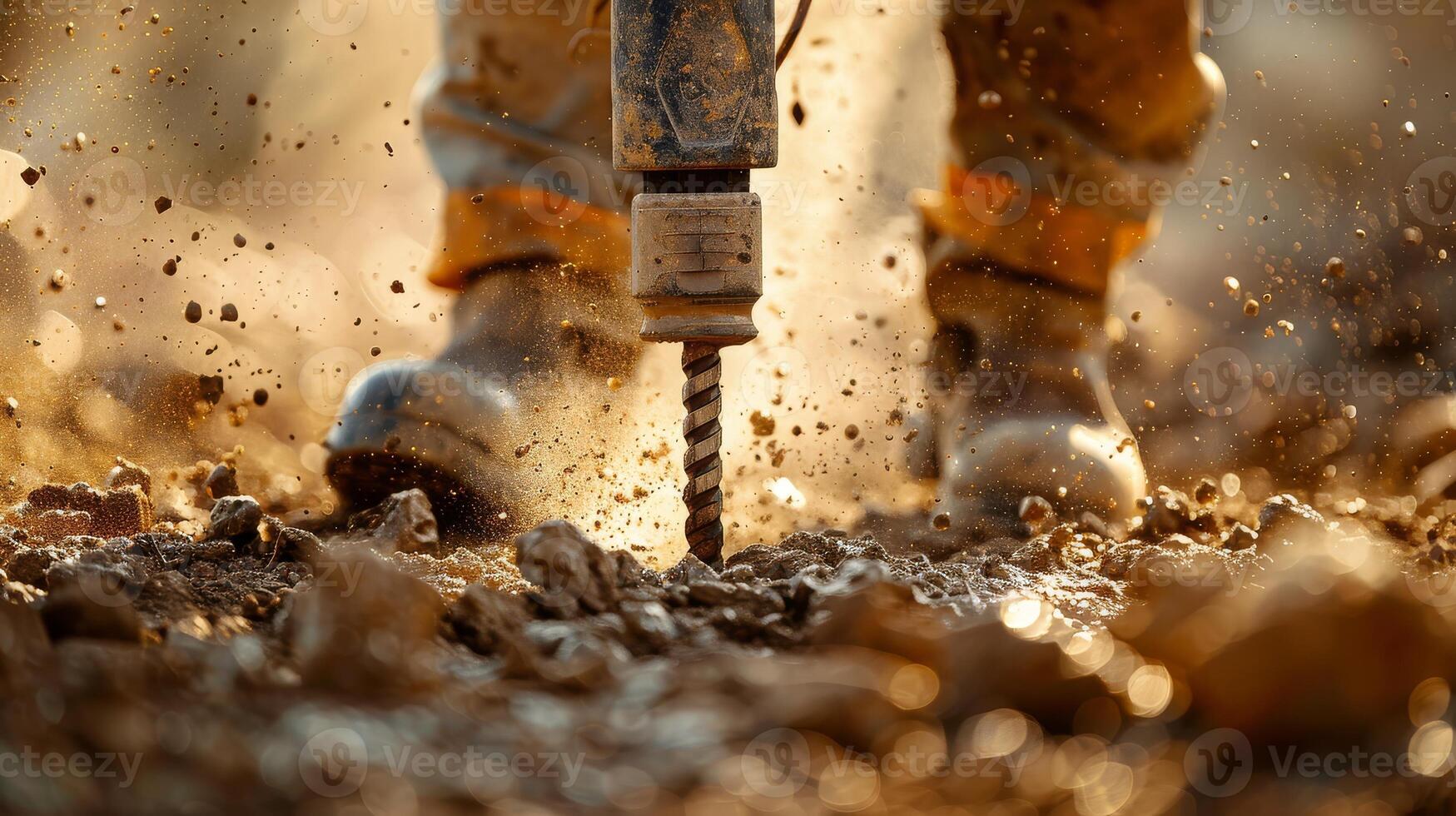 Close-up image of drilling and digging the ground with a power-saving machine. photo