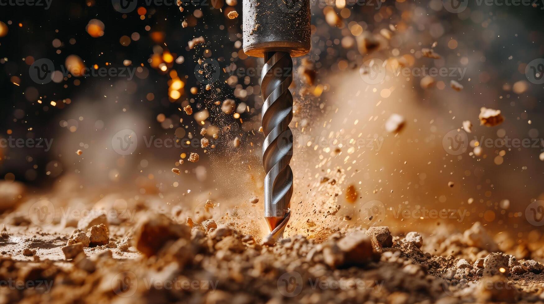 Close-up image of drilling and digging the ground with a power-saving machine. photo