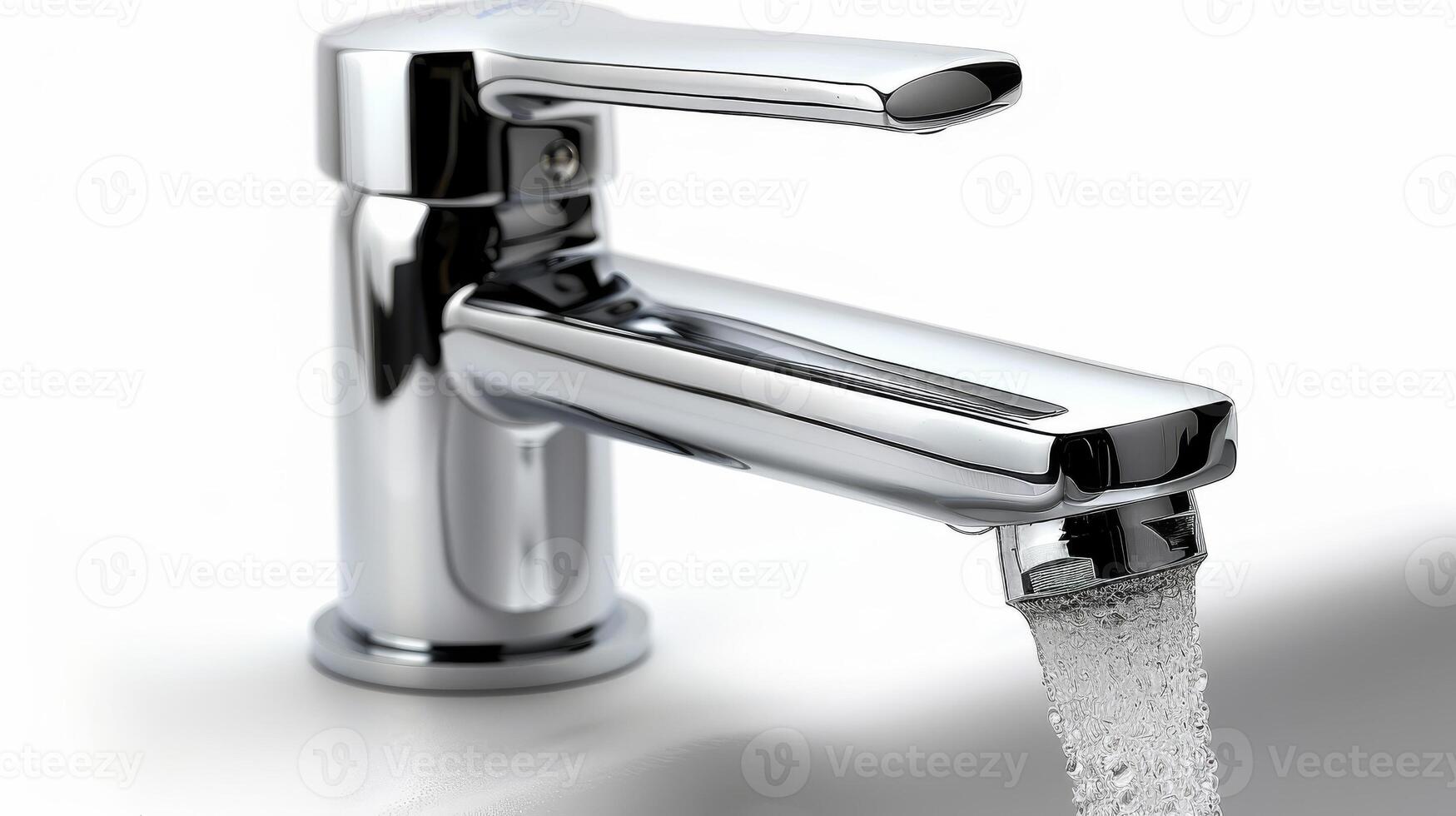 Close-up of silver faucet in the bathroom with splashing water photo
