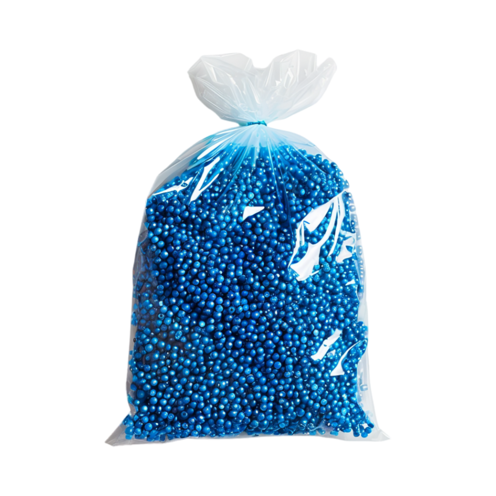 Plastic Bag Full of Blue Caviars on Transparent Background png