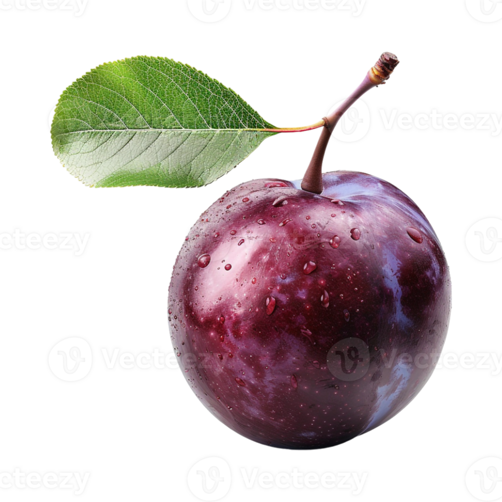 Plum fruit with a leaf on Transparent Background png