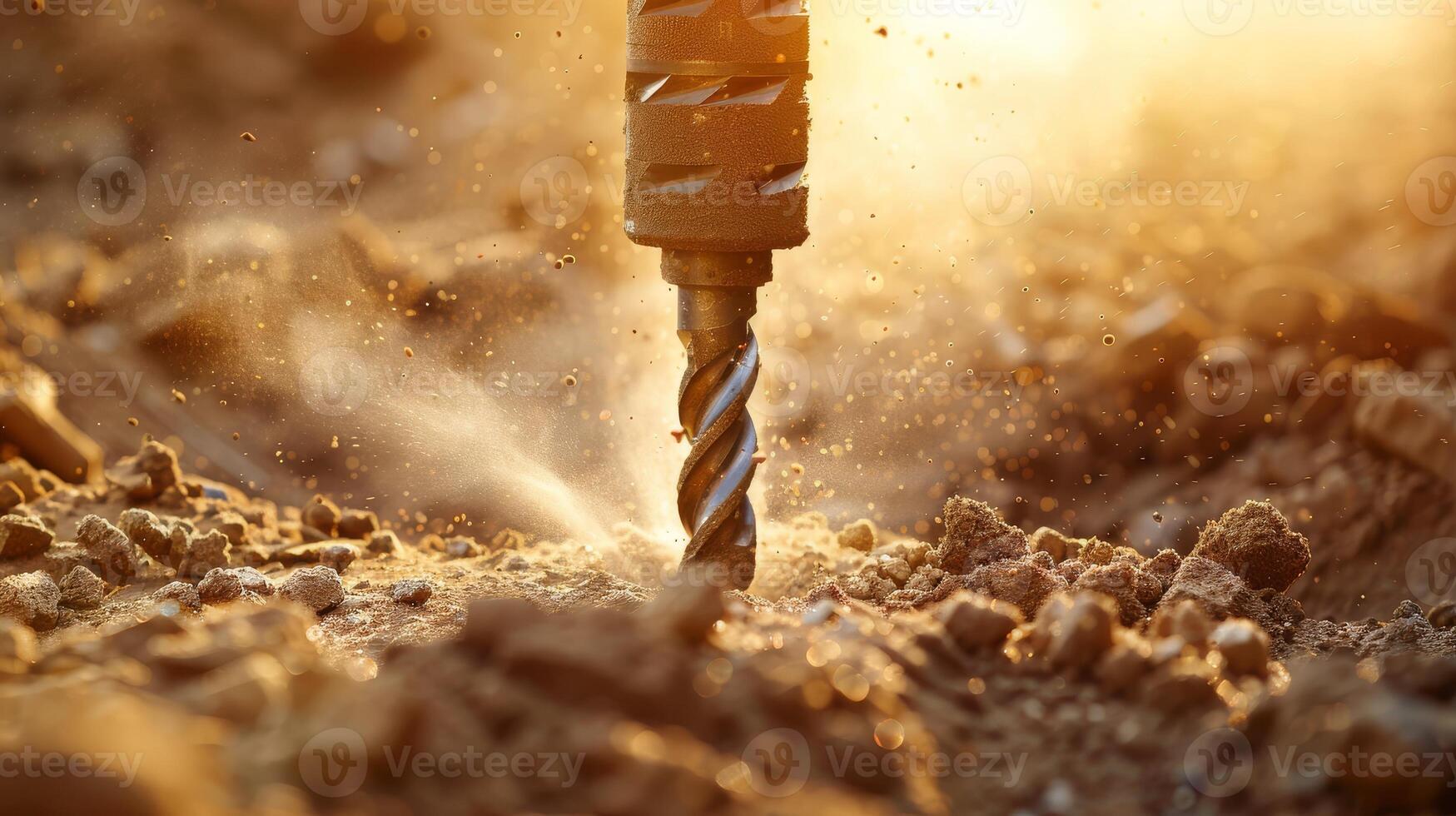 Close-up image of drilling and digging the ground with a power-saving machine. photo