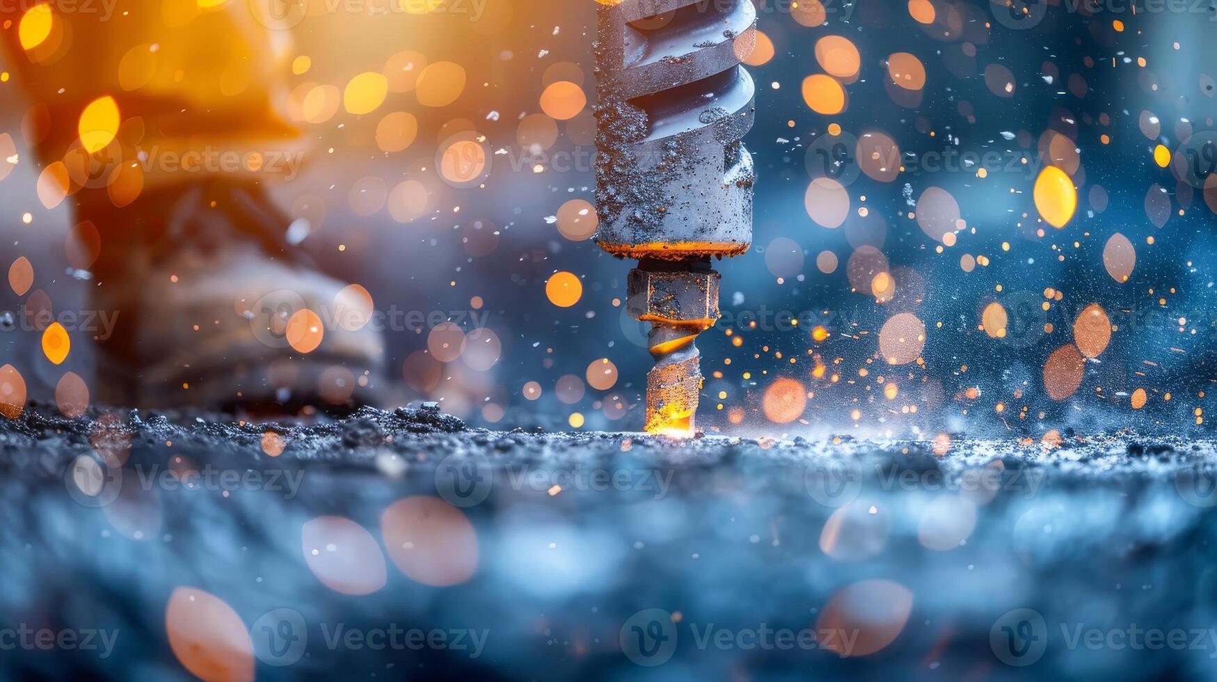 Close-up image of drilling and digging the ground with a power-saving machine. photo