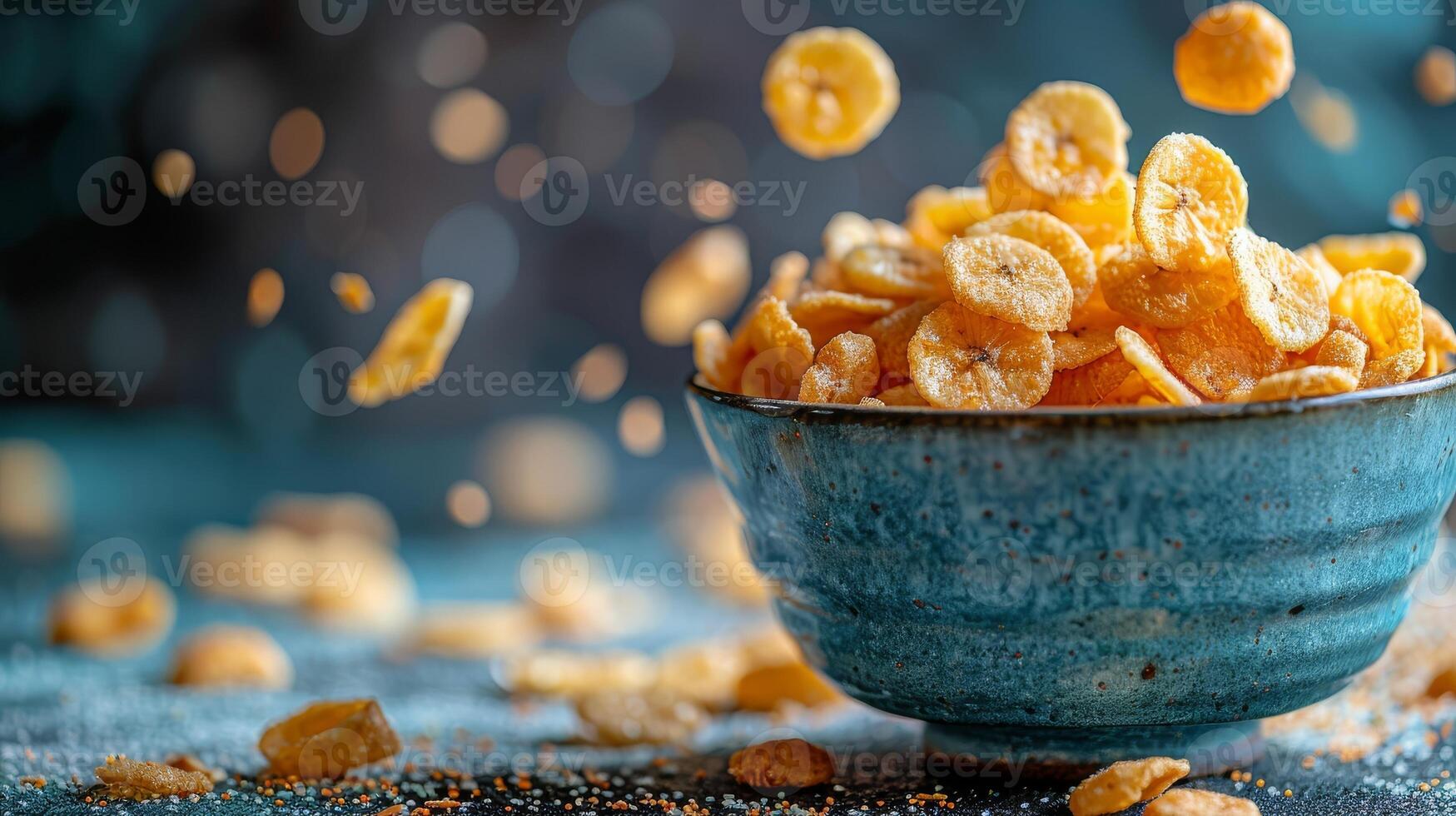 Healthy breakfast concept with banana and corn flakes photo