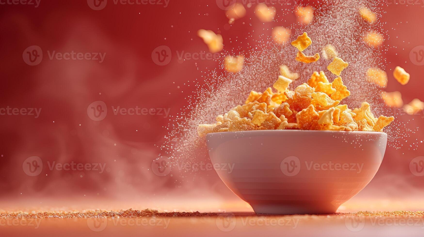Healthy breakfast concept with banana and corn flakes photo