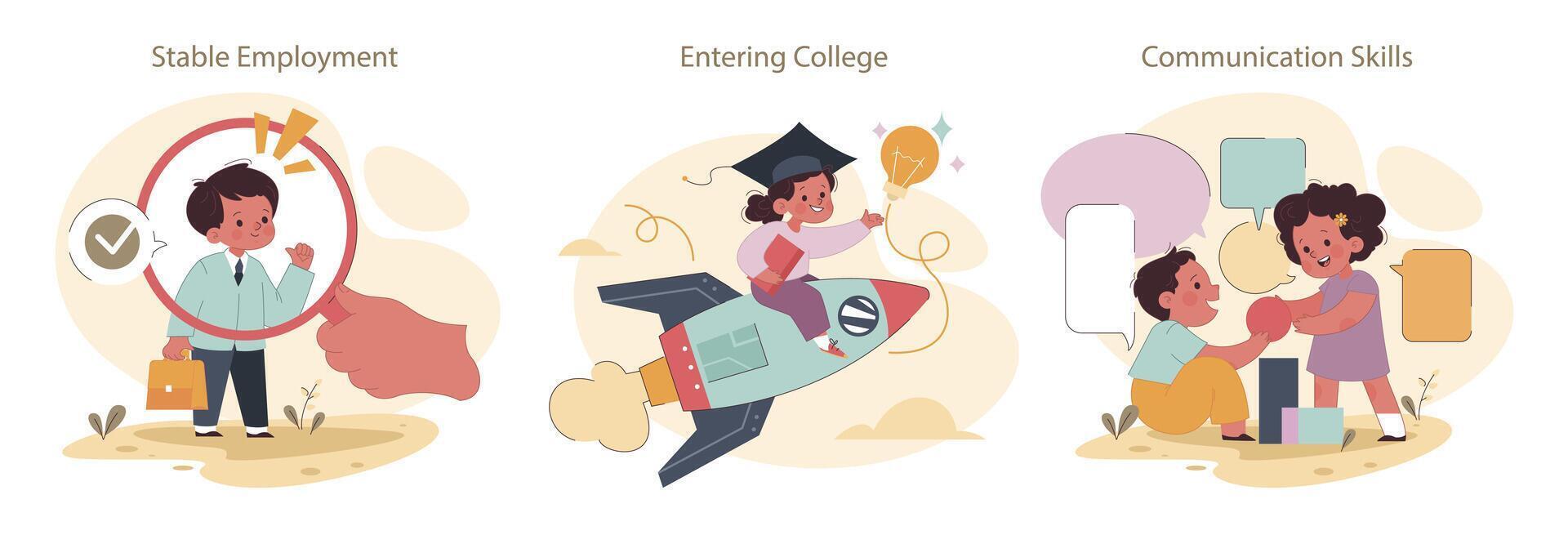 Engaged or committed fatherhood set. Childhood with father' involvement. vector