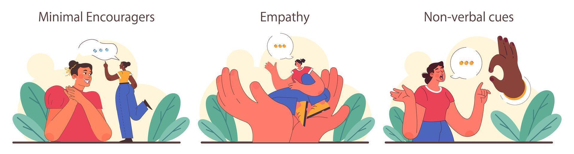 Active listening skill set. Attentive business character or employee soft vector