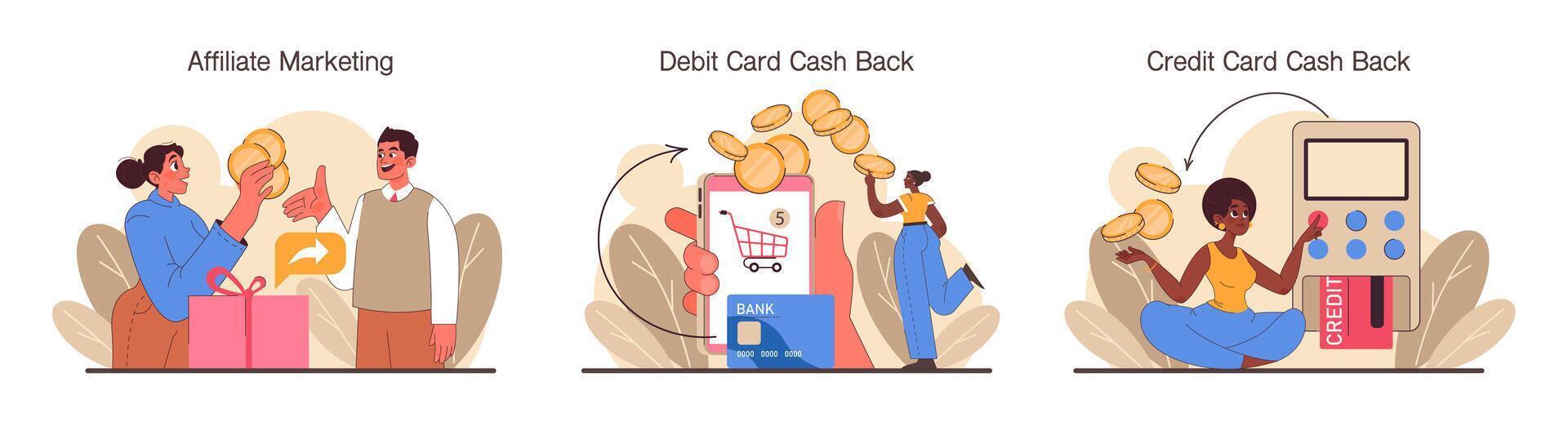 Loyalty program set. Rewards, offers, cashback and card points. Commercial vector