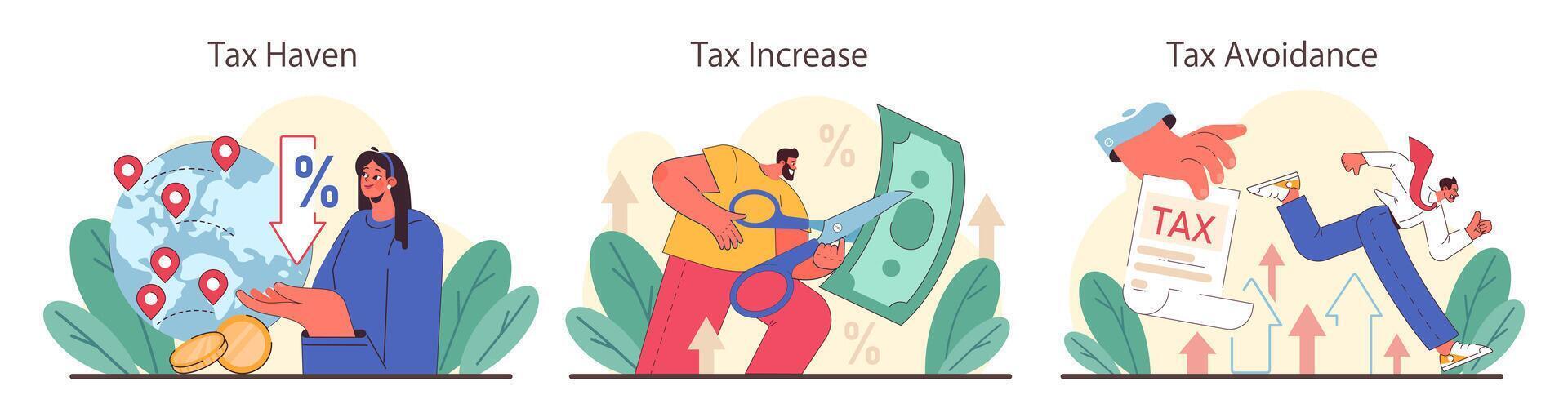 Tax optimization set. Financial efficiency, budgeting and economy idea vector