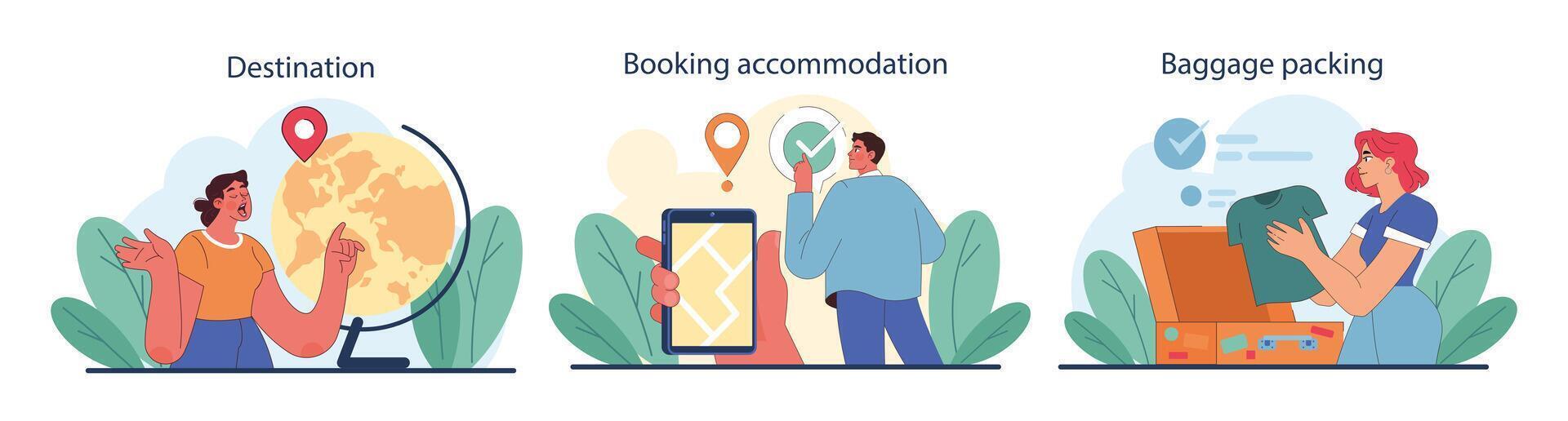 Tourism set. People traveling the world seeing attractions and cultural vector