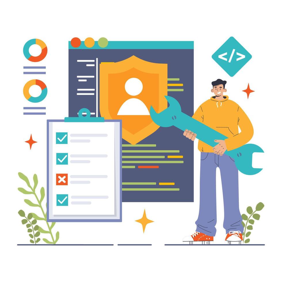 Back-end development. Coding, software engineering or programming vector