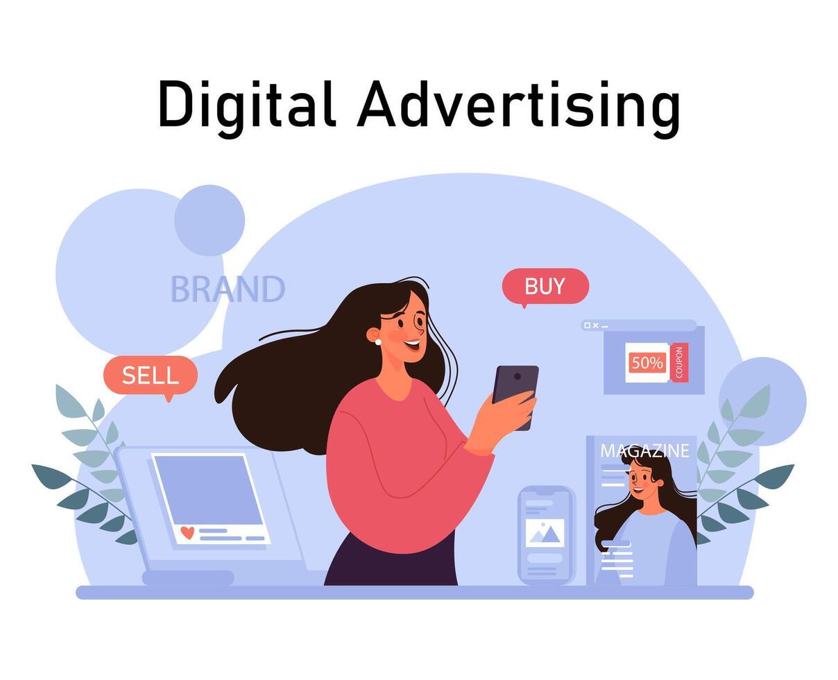 Digital promotion. Brand advertisement campaign. Communication vector