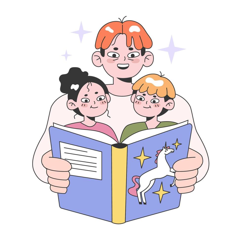 Father and children relationship. Characters spending time vector