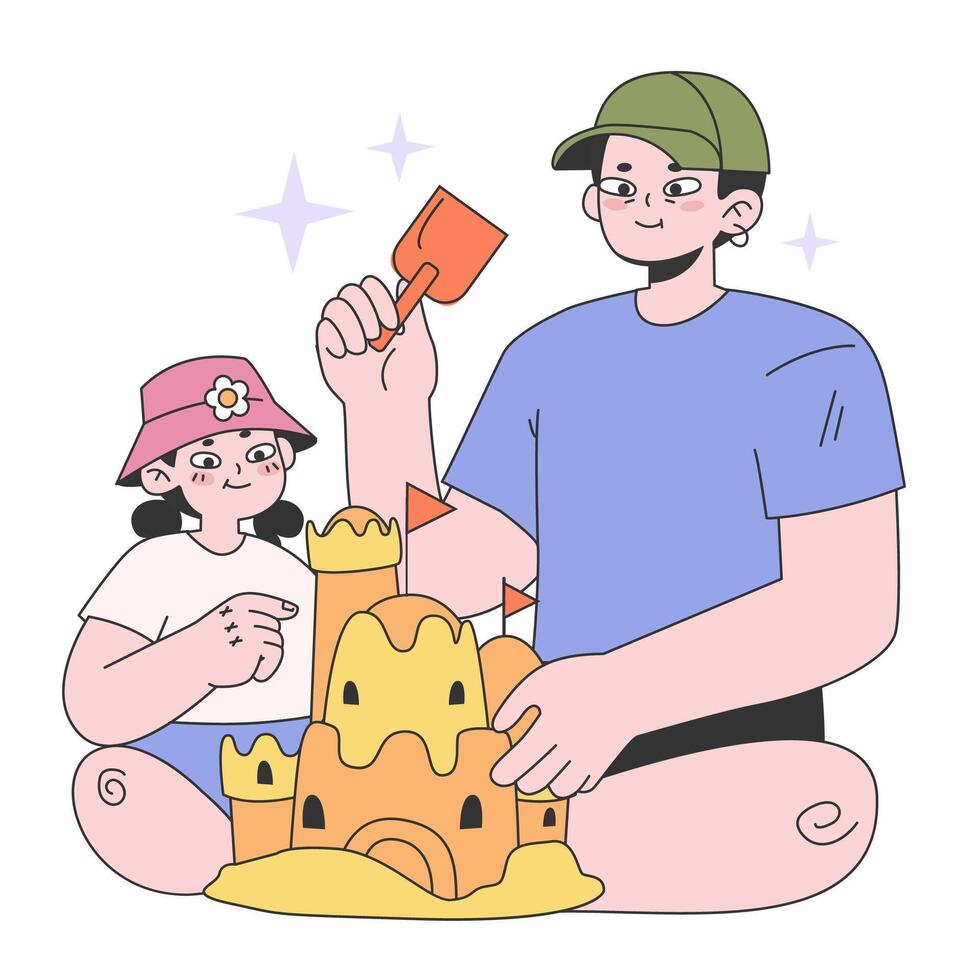 Father and daughter relationship. Dad and kid relaxing on the beach vector