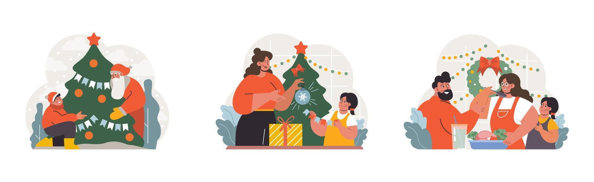 Christmas and new year celebration set. Family members or friends. Festive vector