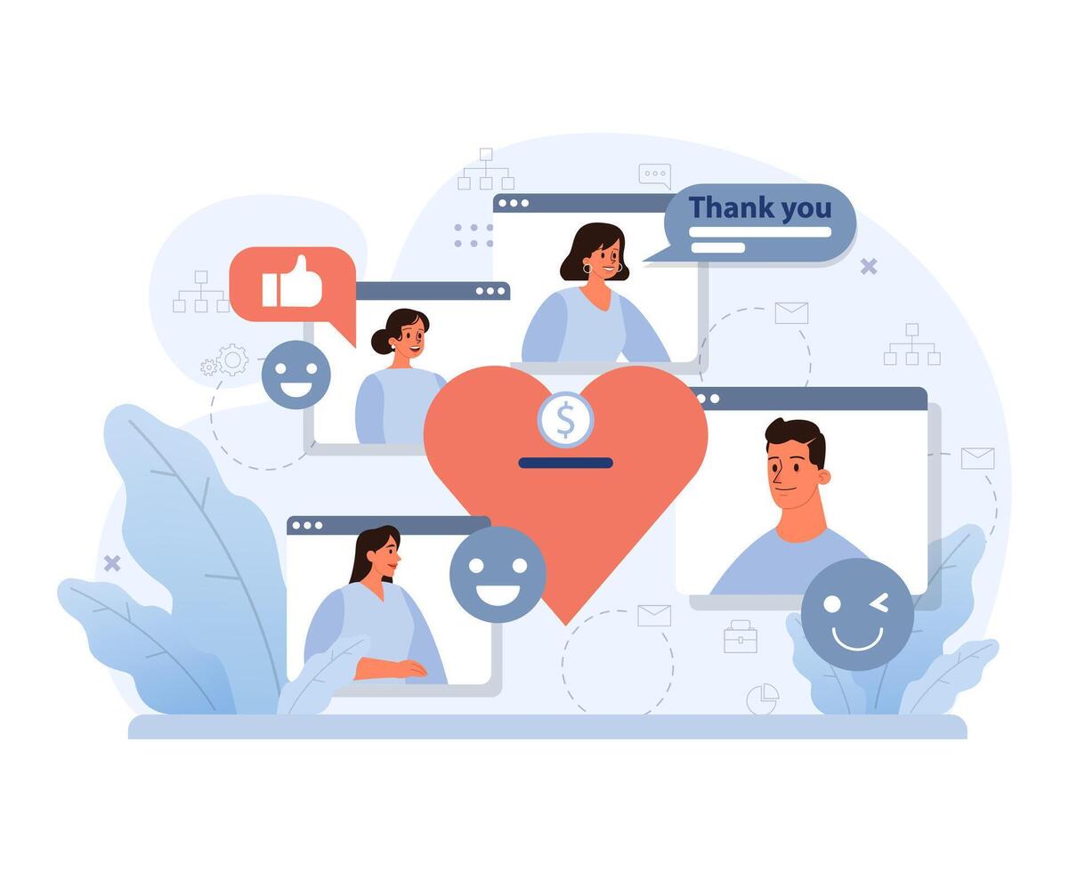 Online charity and charitable foundation. Web service to help people vector