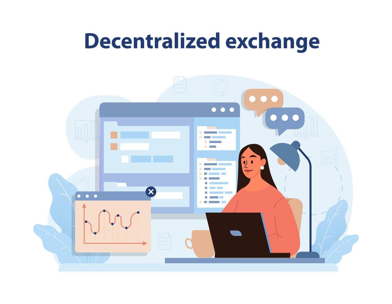 DeFi, decentralized finance. Cryptocurrency decentralized exchange. vector