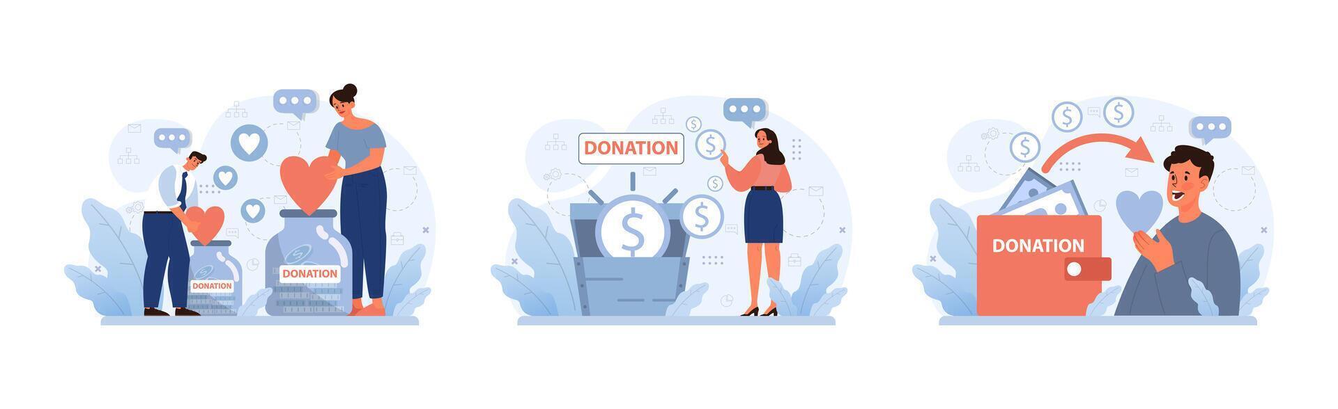 Charity and charitable foundation set. Help for people in need. Humanitarian vector