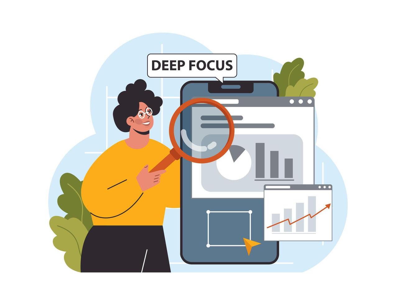 Hyperfocus. Focus and concentration skill. Self-discipline and time vector