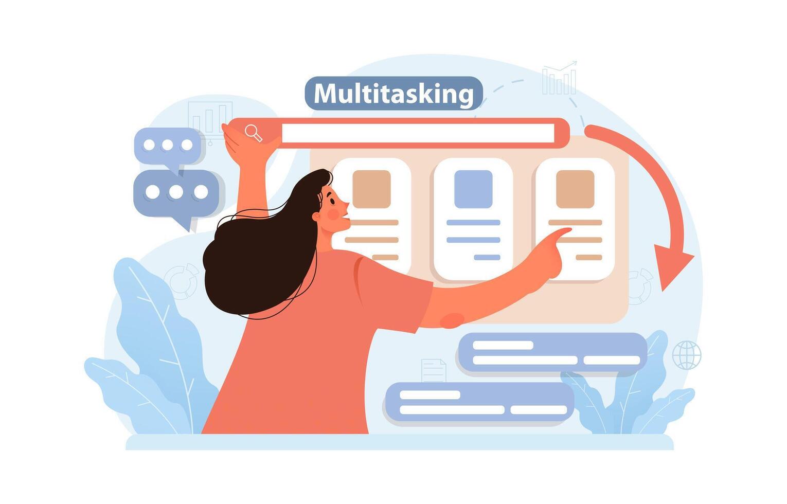 Hyperfocus. Focus and concentration skill. Self-discipline and time vector