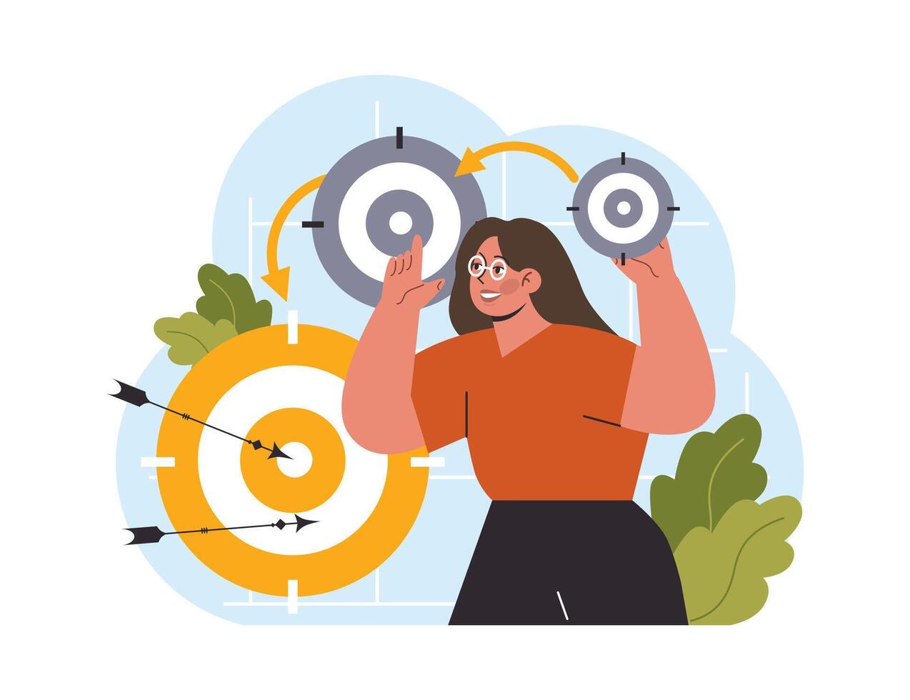 Hyperfocus. Focus and concentration skill. Self-discipline and time vector