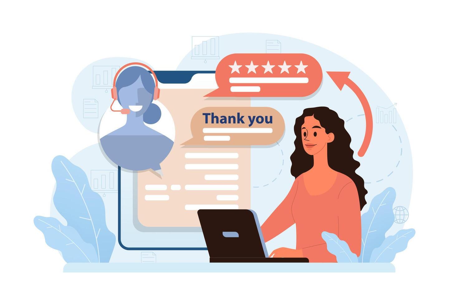 Positive review and customer gratitude. Grateful and thankful clients vector
