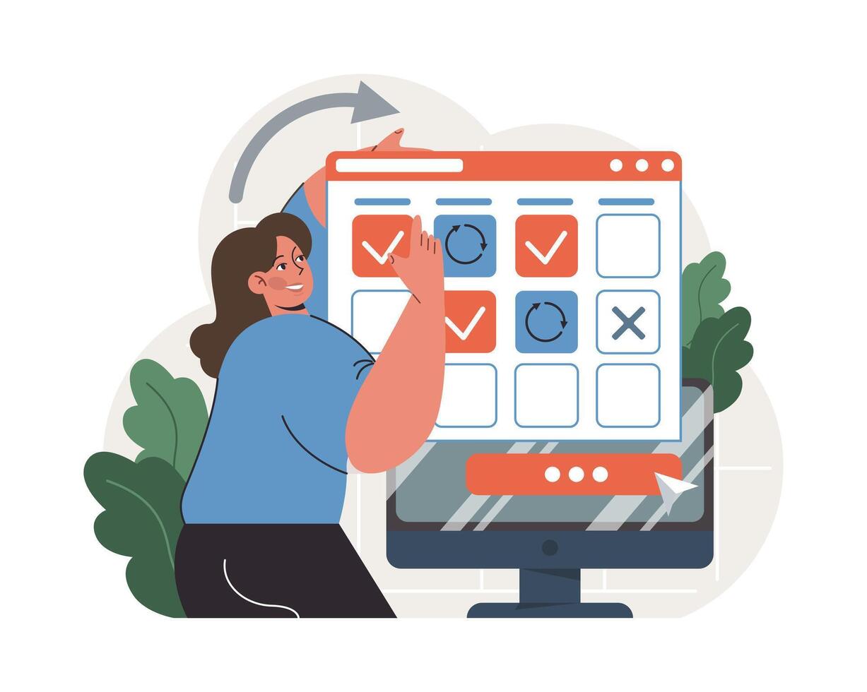 Progress. Work optimization and efficiency. Character moving vector