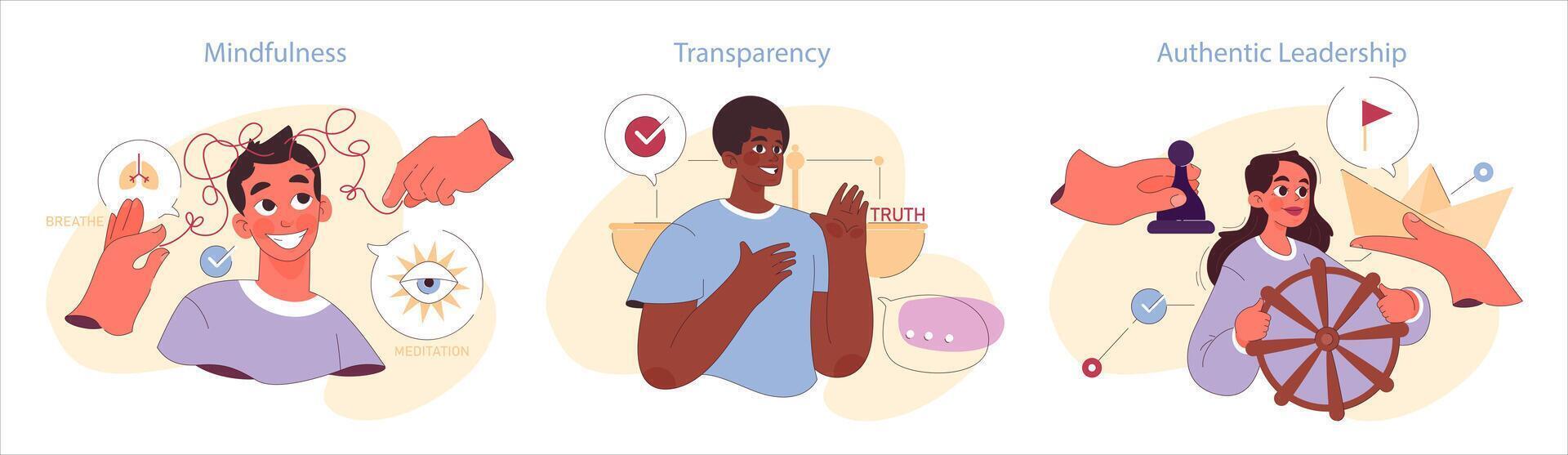 Authenticity set. Positive psychology, personality development vector