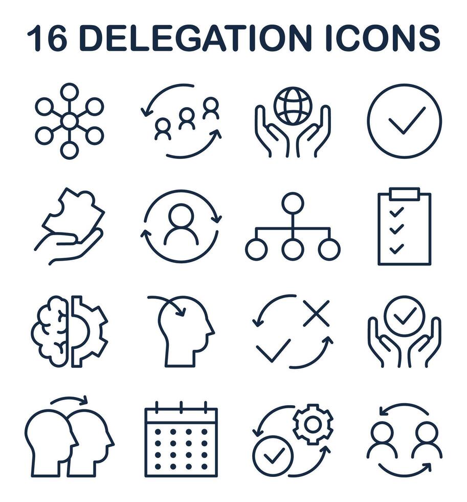 Delegation icon set. Task assignment and control. Leadership symbol vector