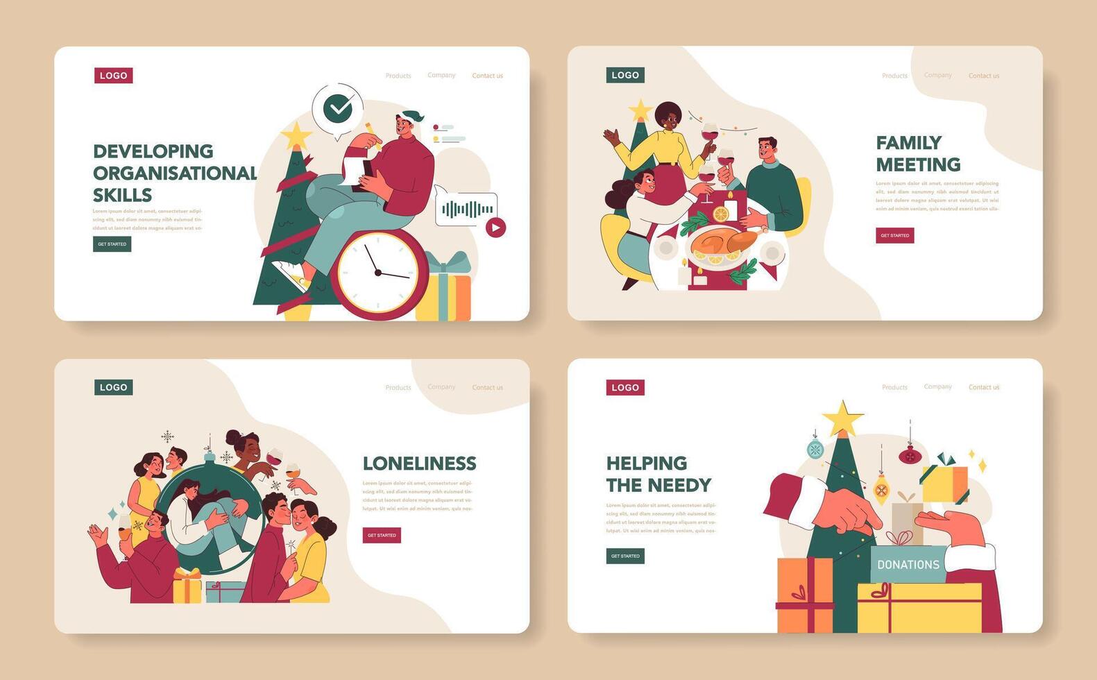 Christmas and new year celebration web banner or landing page set. vector