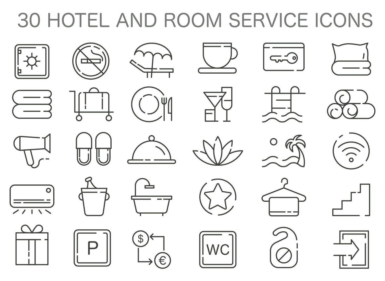 Tourism icons set. Simple symbols for hotel and room service. vector