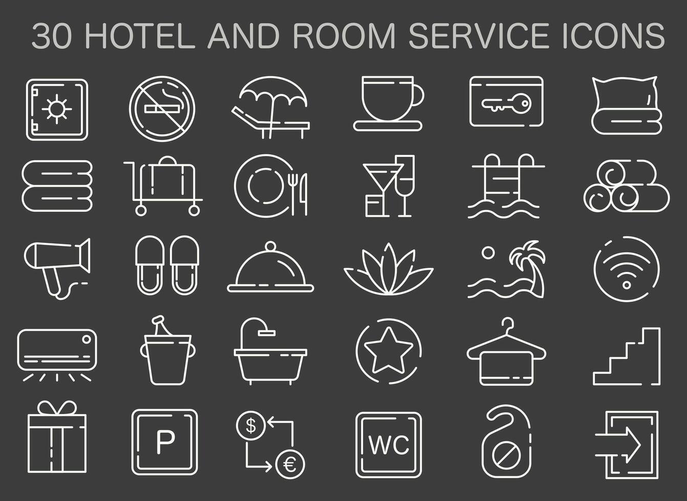 Tourism icons set. Simple symbols for hotel and room service. vector