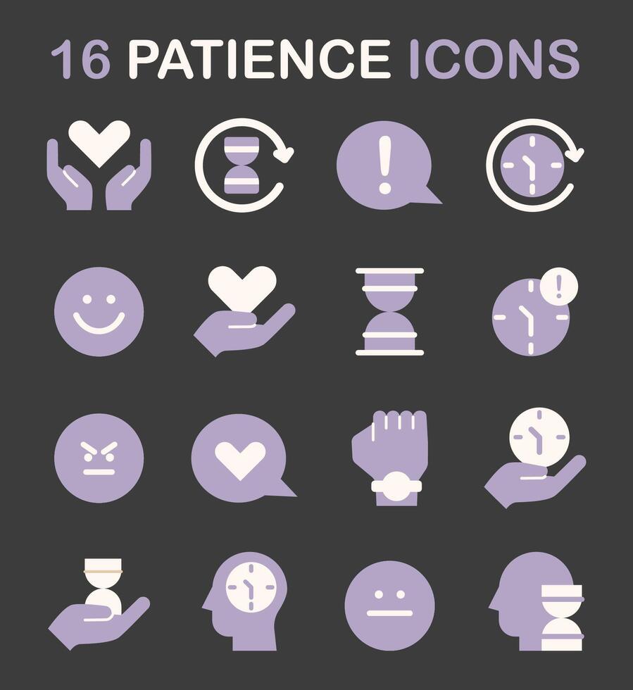 Patience night or dark mode icons set. Calm person finding vector