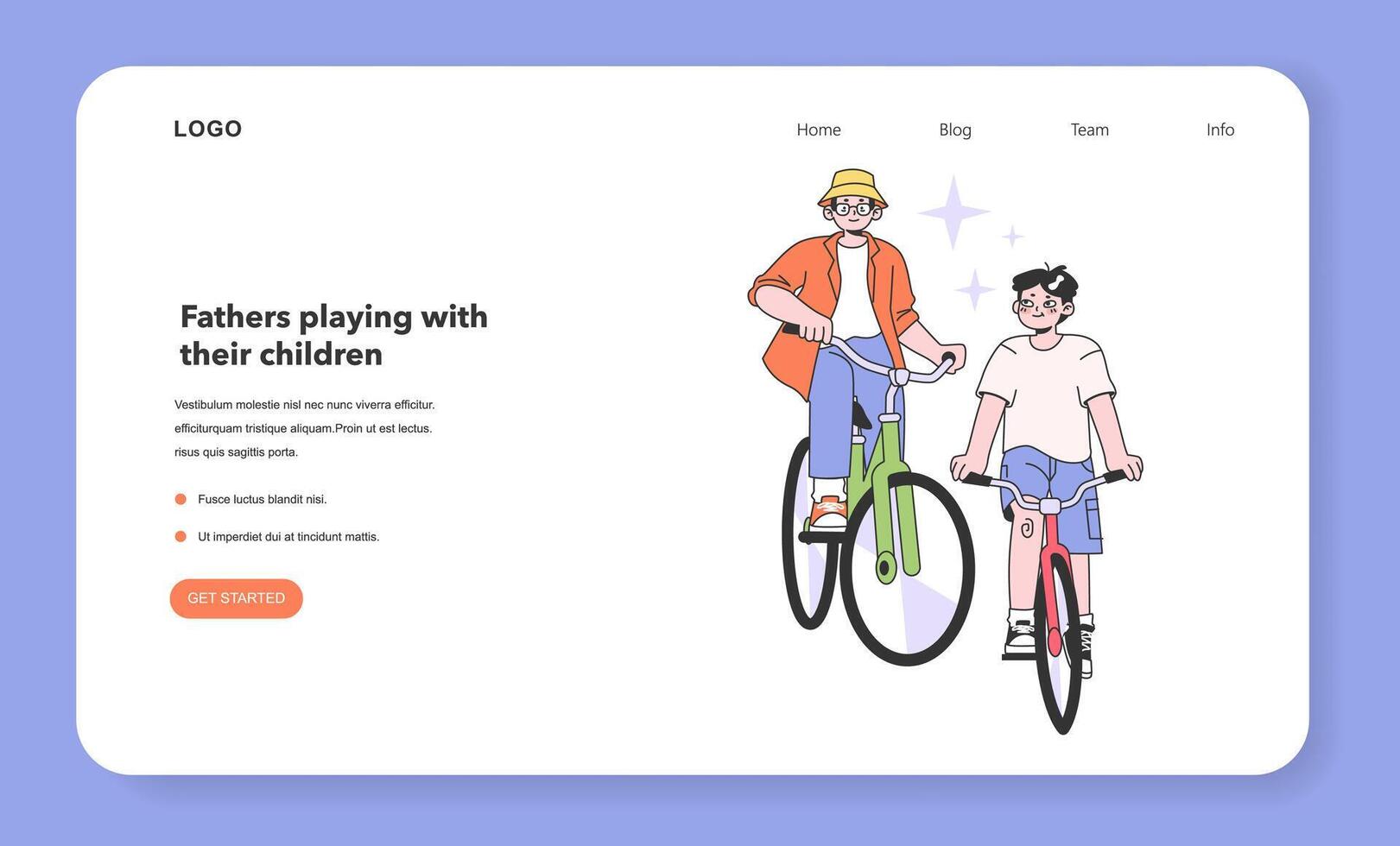 Father and son relationship web banner or landing page. Family riding vector