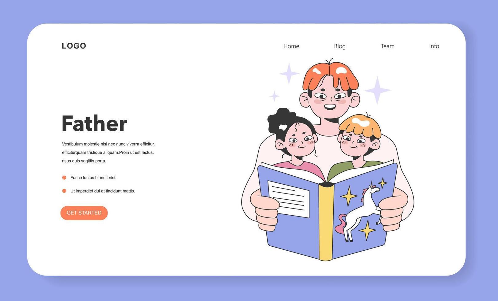 Father and children relationship web banner or landing page. Characters vector